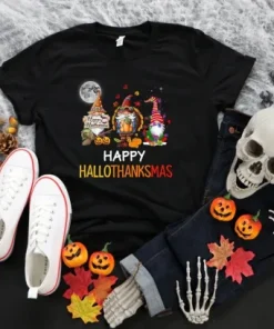 Happy Hallothanksmas Gnomes Halloween & Merry Christmas T-Shirt